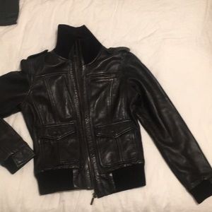 Ben Sherman Black Leather Bomber Jacket, Medium
